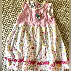 Toddler Pink Striped & Floral Pom-Trim Dress